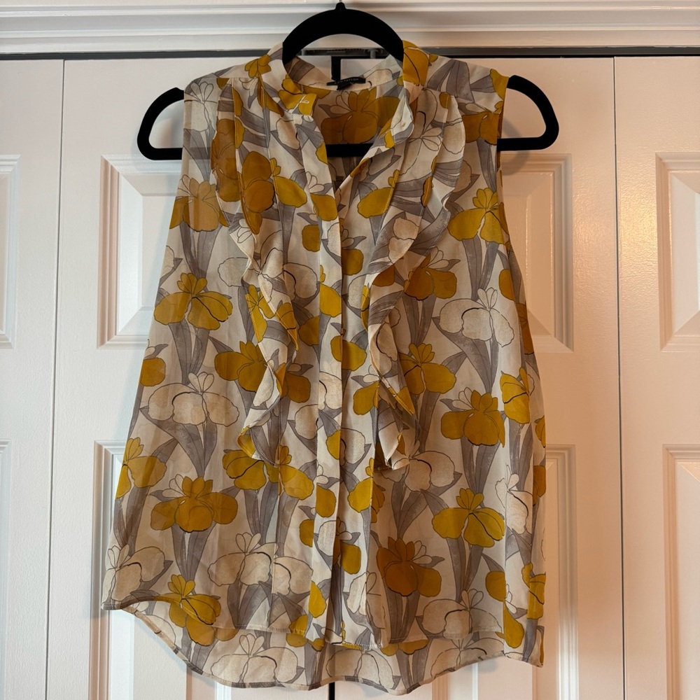 Ann Taylor Ruffle Sleeveless Blouse Shell Yellow
